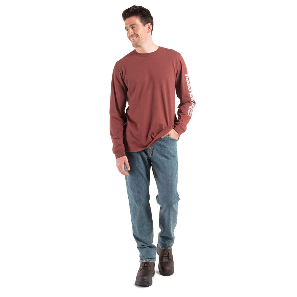 Camisetas Timberland Hombre Pro® Logo Manga Base Plate Wicking Burdeos - Chile IOS-715206